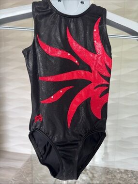 GK Black and Red Kids Gymnastics Leotard CXS